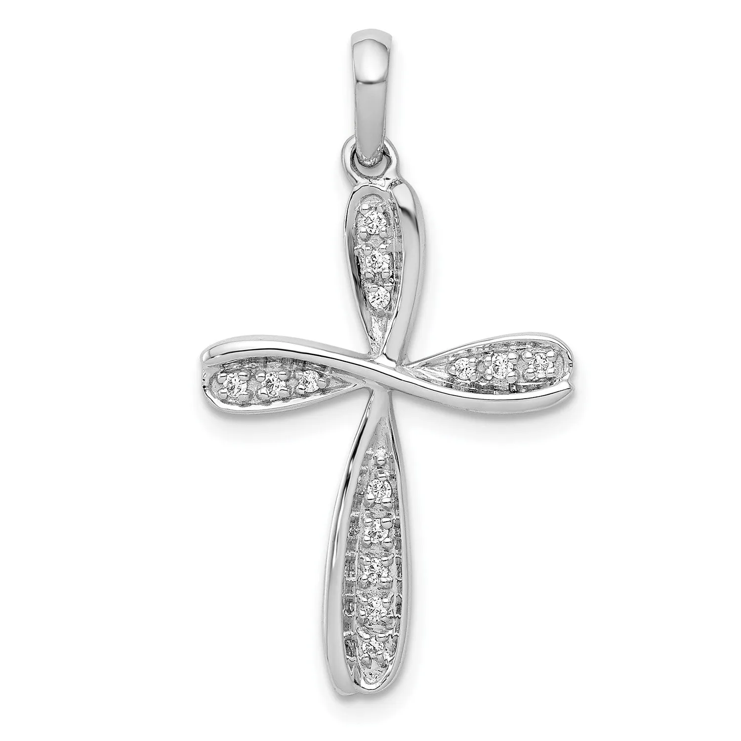 14k Real Solid White Gold 1/15ct. Diamond Cross Pendant Charm, 31x17mm