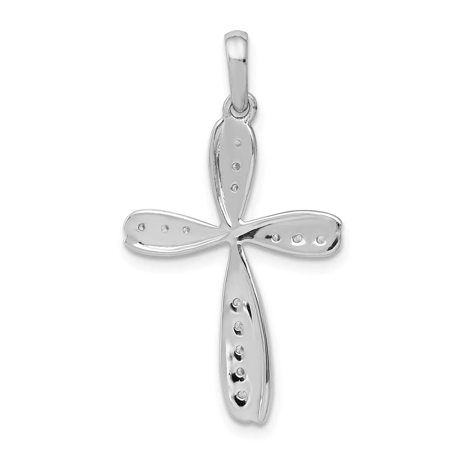 14k Real Solid White Gold 1/15ct. Diamond Cross Pendant Charm, 31x17mm