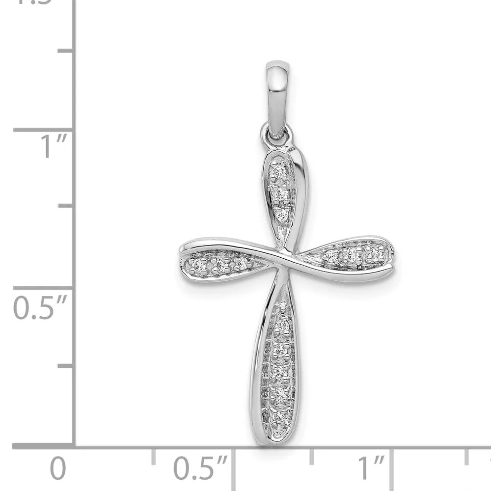 14k Real Solid White Gold 1/15ct. Diamond Cross Pendant Charm, 31x17mm