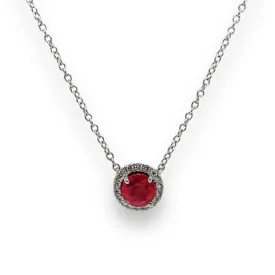 14K W Gold 0.70ct Ruby 0.10cttw H/SI2 Diamond Halo Pendant