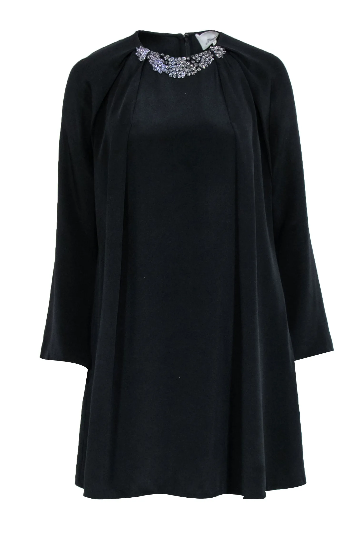 3.1 Phillip Lim - Black Silk Long Sleeve Dress w/ Beaded Neckline Sz 6