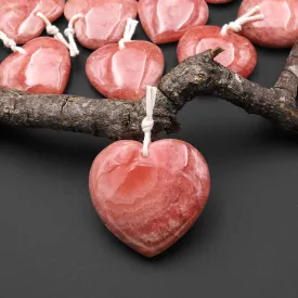 AAA Gemmy Natural Red Rhodochrosite Heart Gemstone Pendant A2