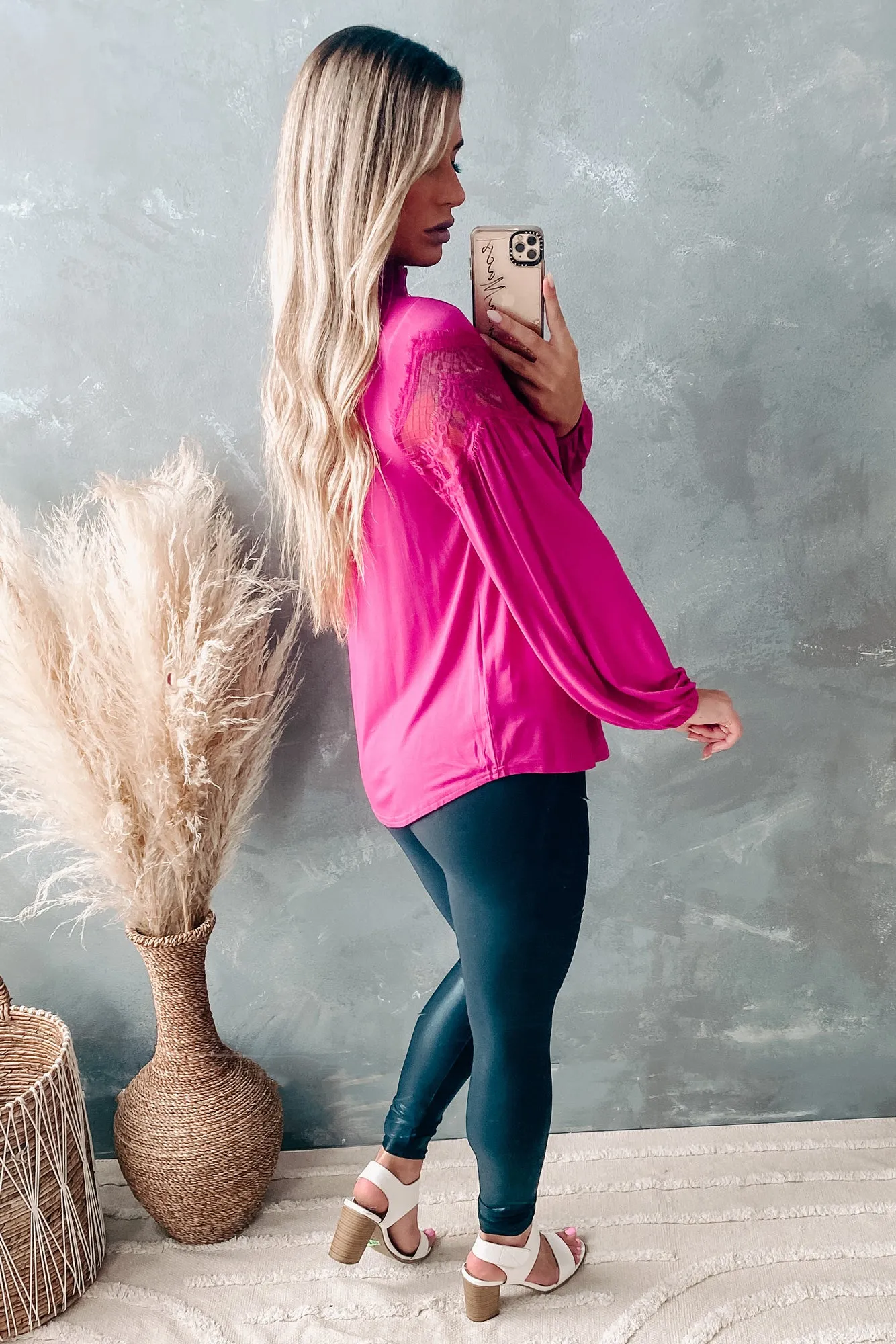 Above The Noise Mock Neck Lace Illusion Top (Magenta)