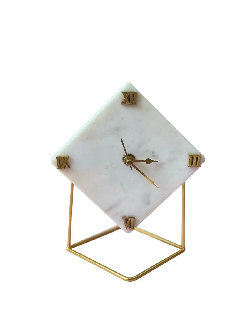 Aesthetic Marble Look Desktop Clock Table Clock With Metal Stand | 5 x 5 x 7 inches