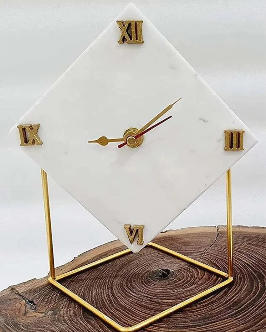 Aesthetic Marble Look Desktop Clock Table Clock With Metal Stand | 5 x 5 x 7 inches