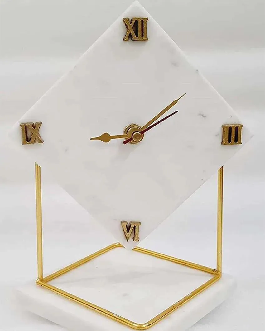 Aesthetic Marble Look Desktop Clock Table Clock With Metal Stand | 5 x 5 x 7 inches