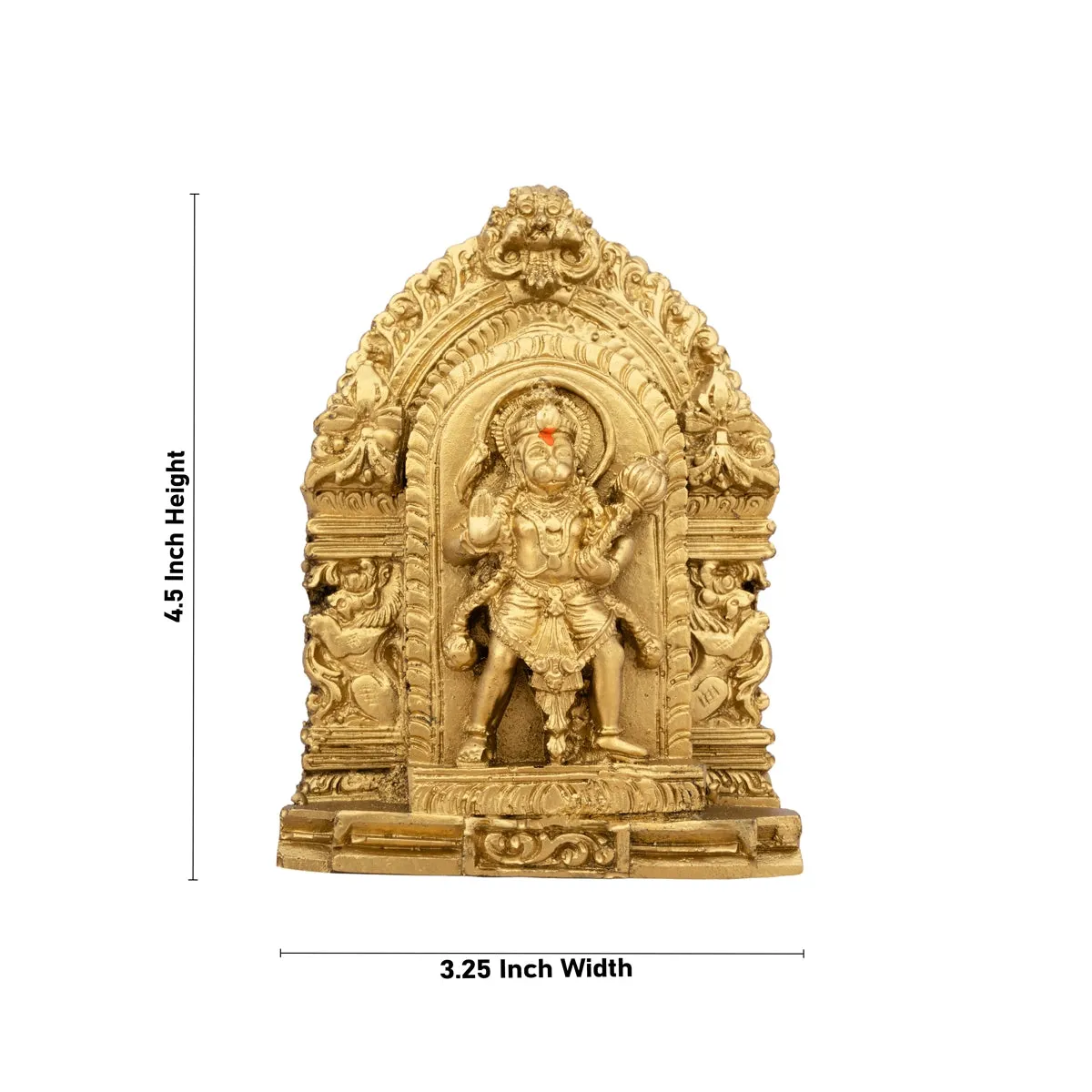 Anjaneya Statue With Arch - 4.5 x 3.25 Inches | Resin Statue/ Gold Polish Hanuman Statue for Pooja/ 218 Gms