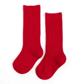 Apple Red Cable Knit Knee High Socks