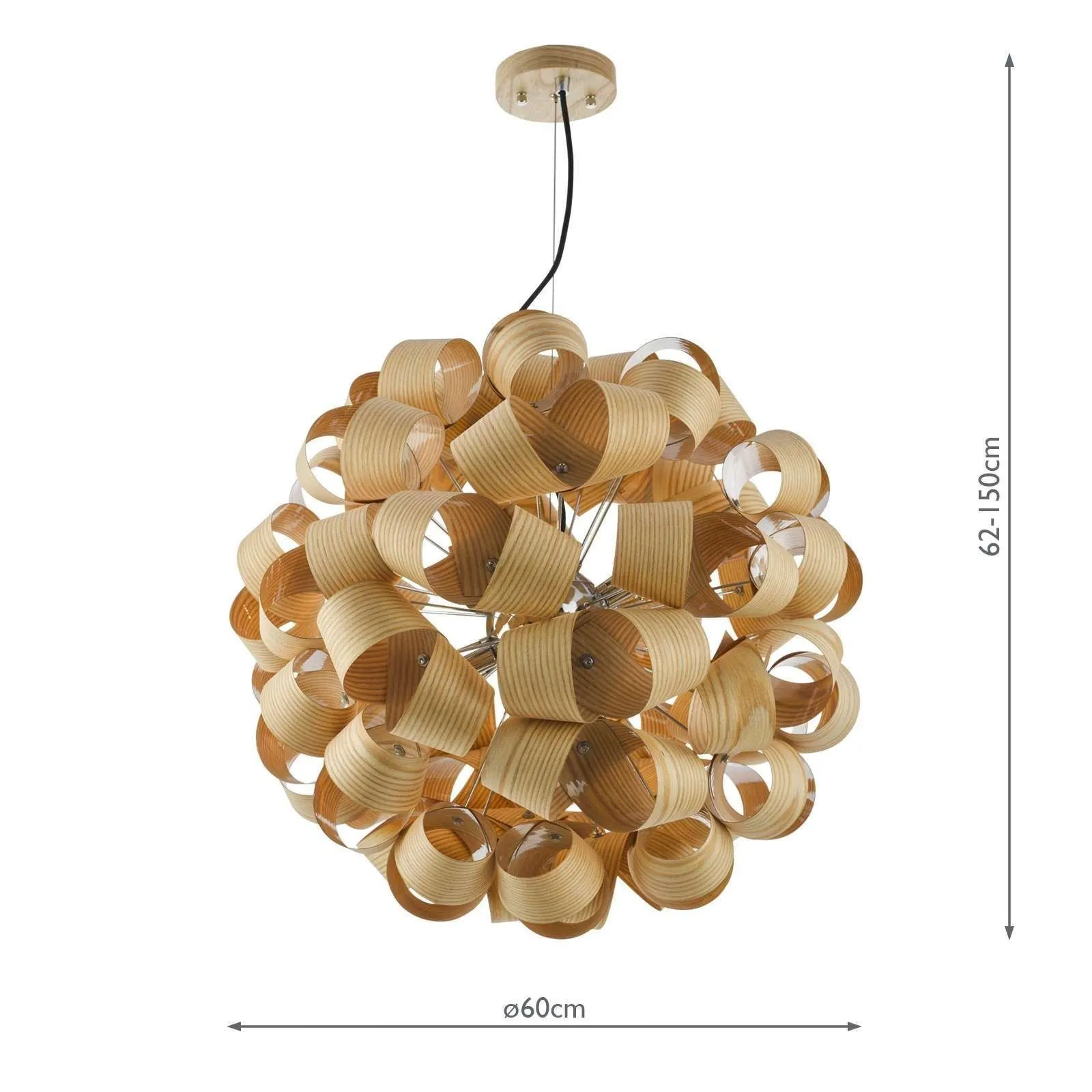 Ayna 6Lt Centre Ceiling Light Real Ash Veneer - Satin Nickel IP20