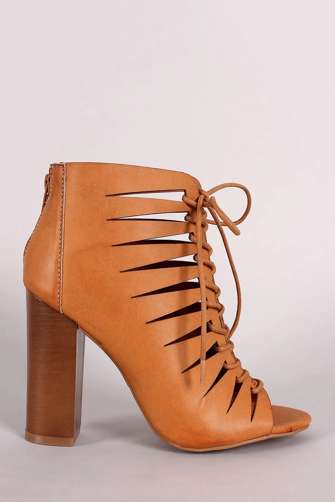 Bamboo Peep Toe Lace-Up Cutout Booties