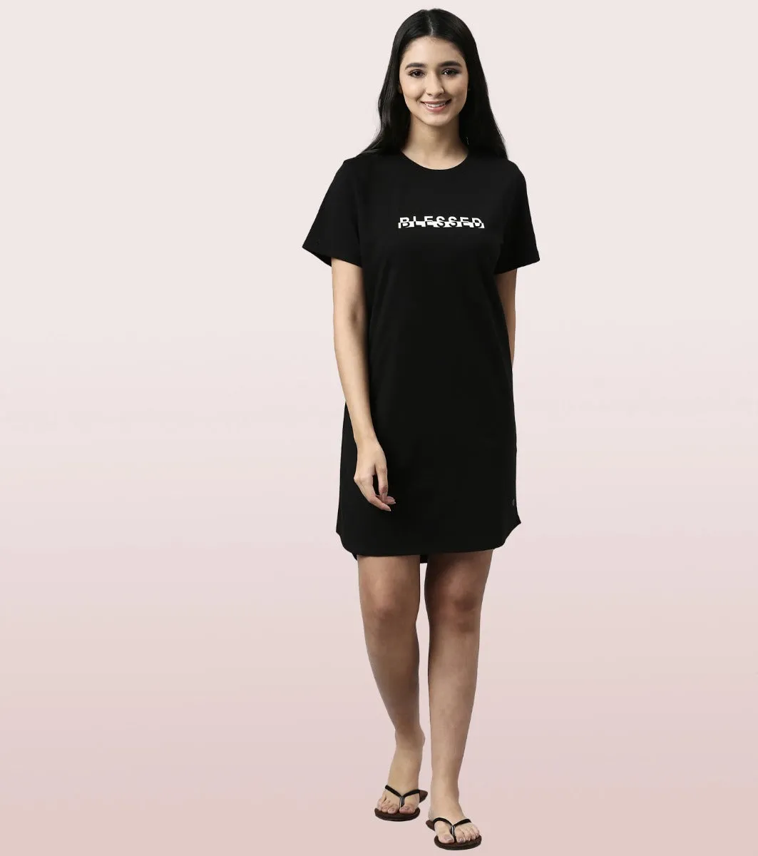 Basic Dress | Cotton Slounge Mini Dress With Chest Graphic