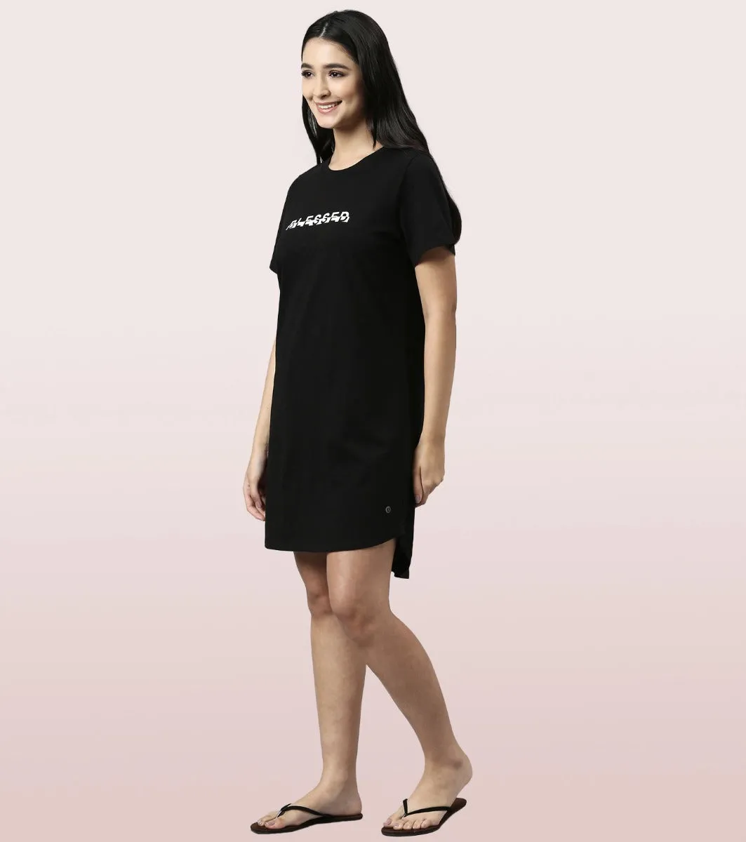 Basic Dress | Cotton Slounge Mini Dress With Chest Graphic