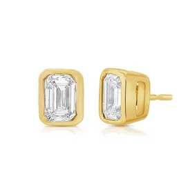 Bezel Set 3ctw Emerald Cut Lab Diamond Studs (PAIR) - IGI Certified