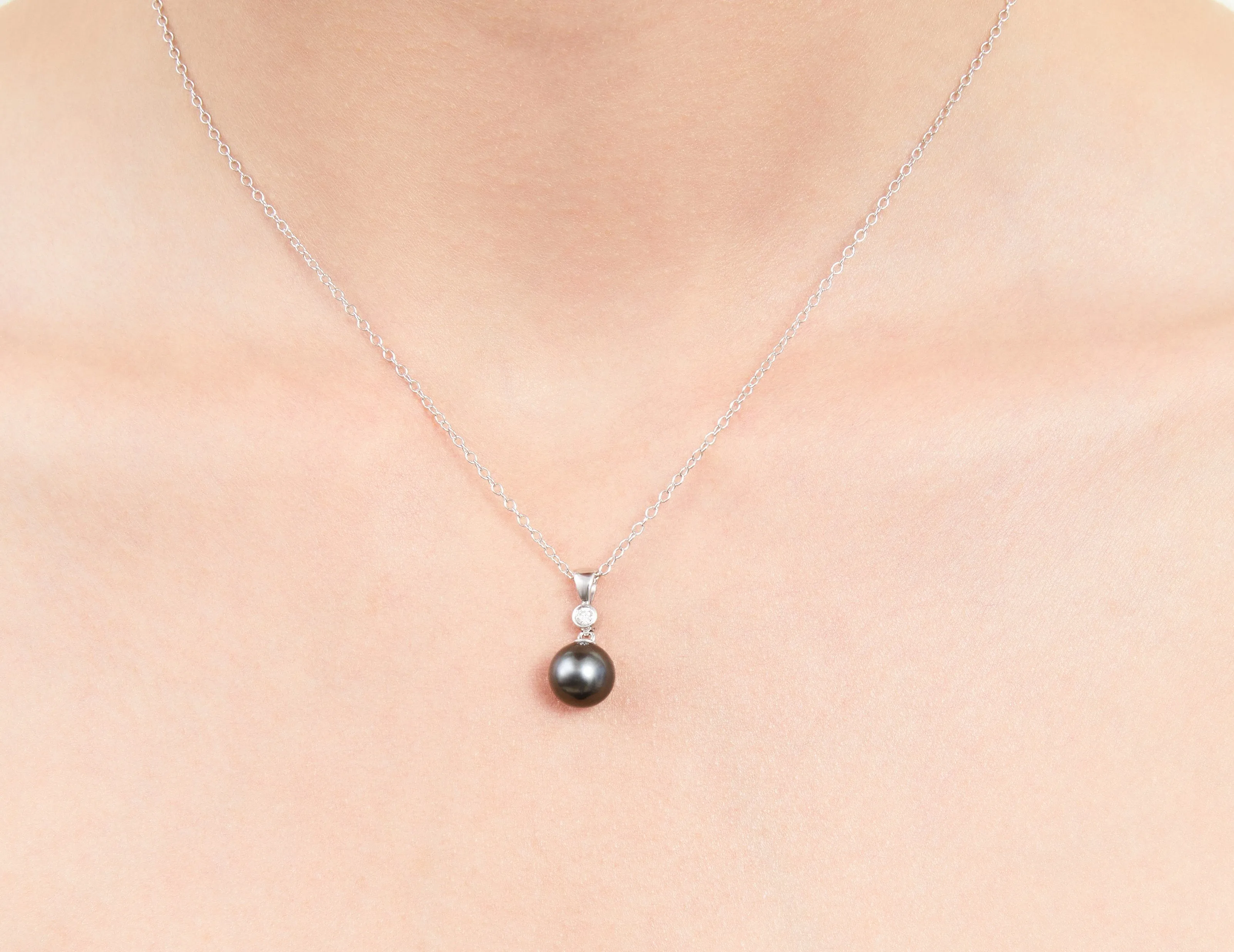 Black Tahitian Pearl & Diamond Bezel Pendant