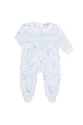 Blue Giraffe Print Smocked Footie