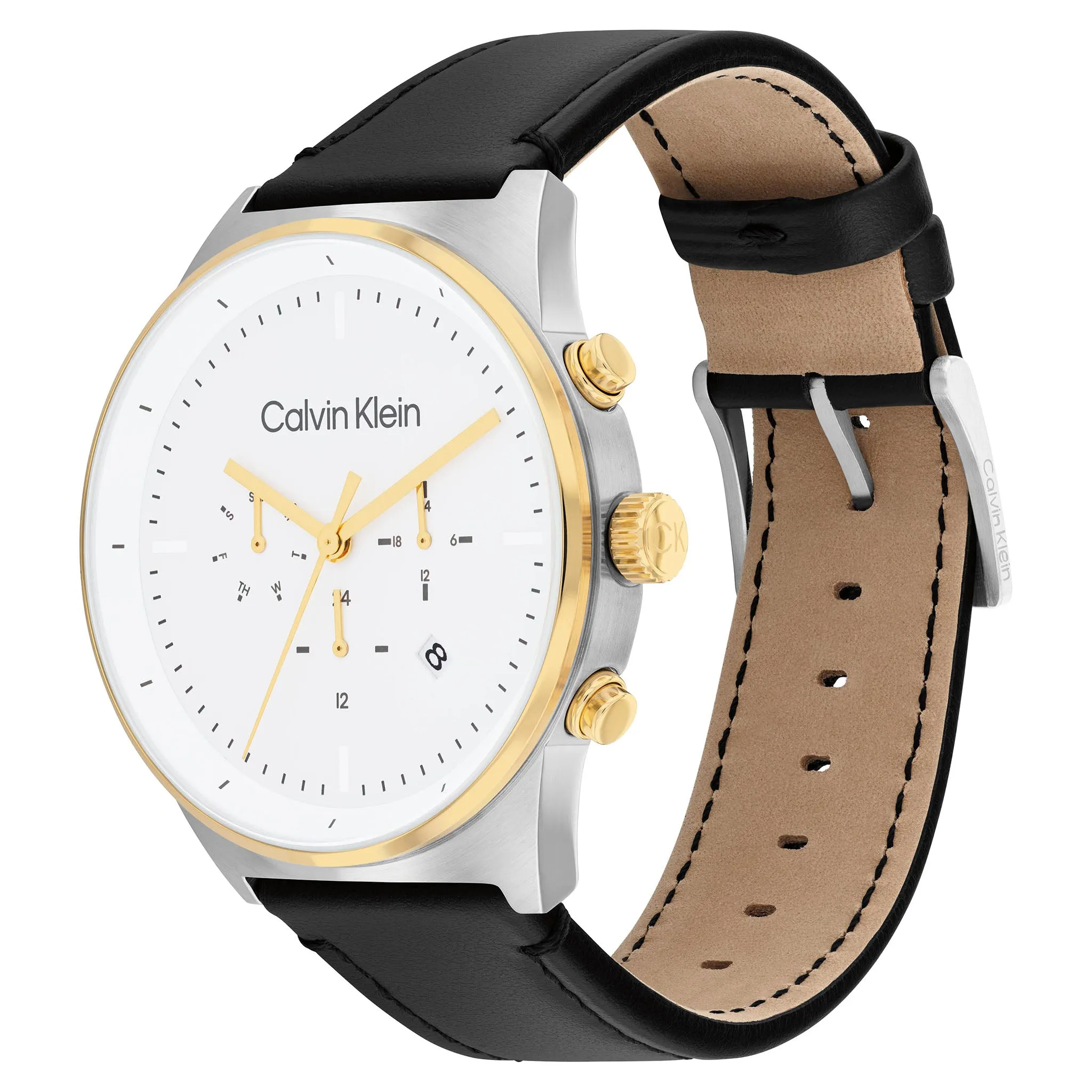 Calvin Klein Black Leather White Dial Multi-function Men's Watch - 25200299