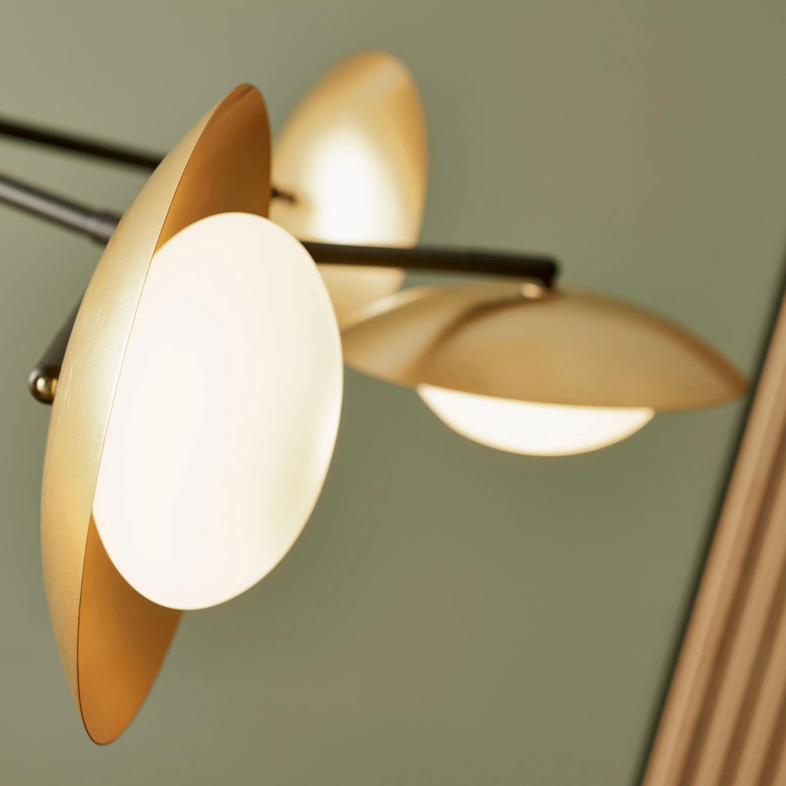 Carlton Xl 6 Light Black & Gold Semi Flush - Opal Glass Shades