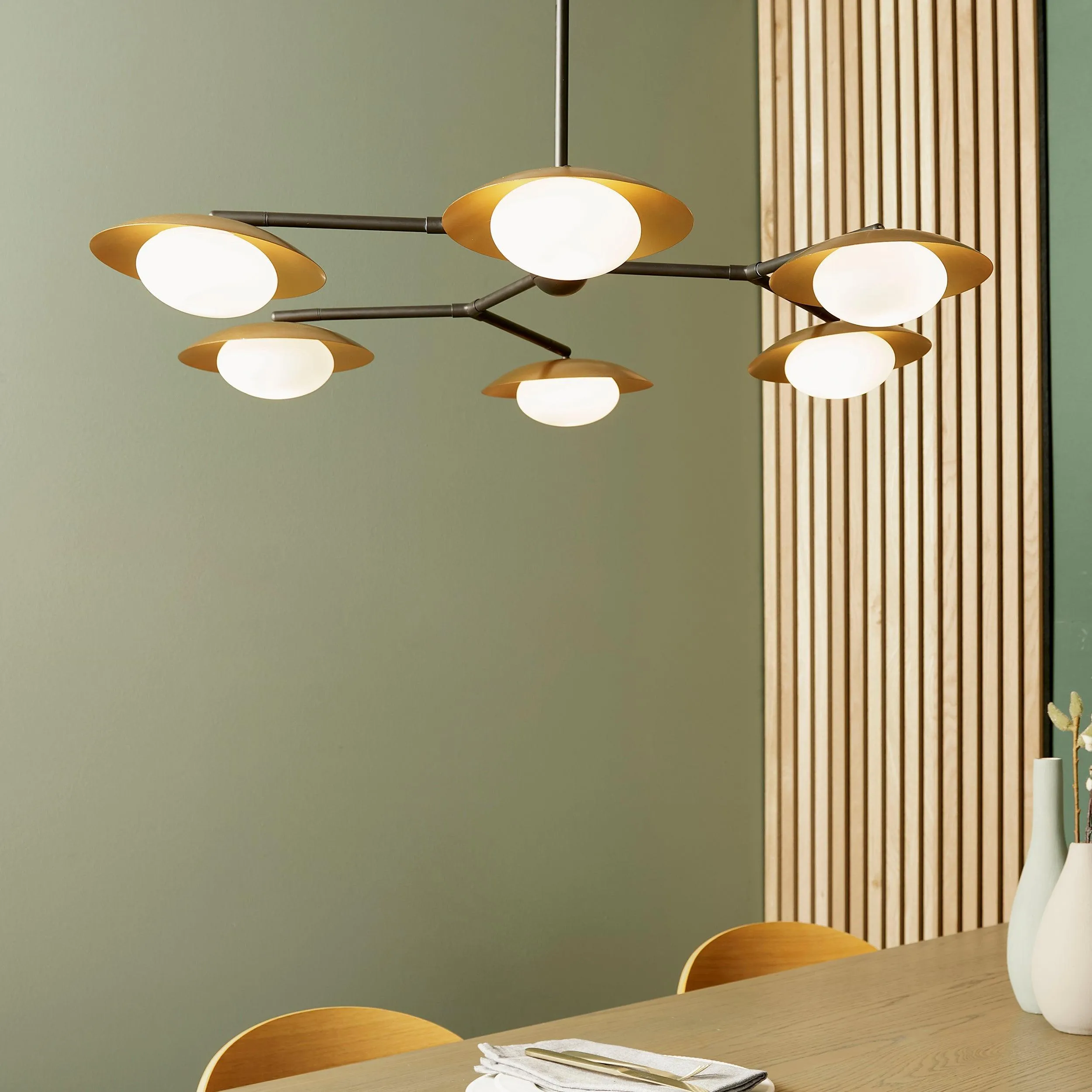 Carlton Xl 6 Light Black & Gold Semi Flush - Opal Glass Shades