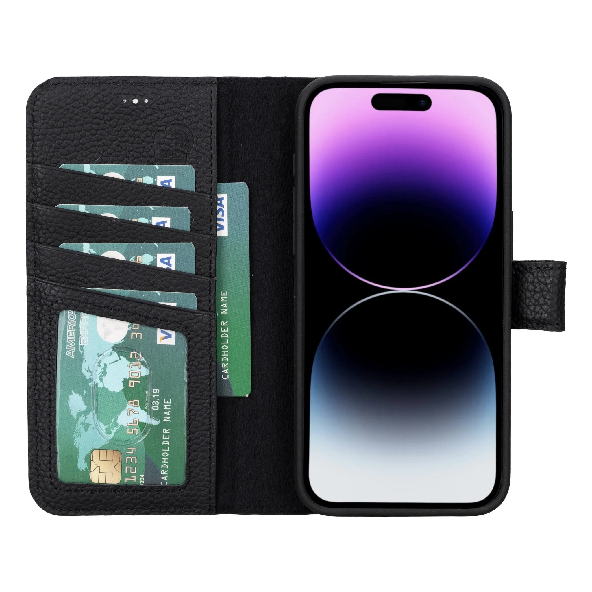 Carter iPhone 16 Pro Max Wallet Case, Pebble Black