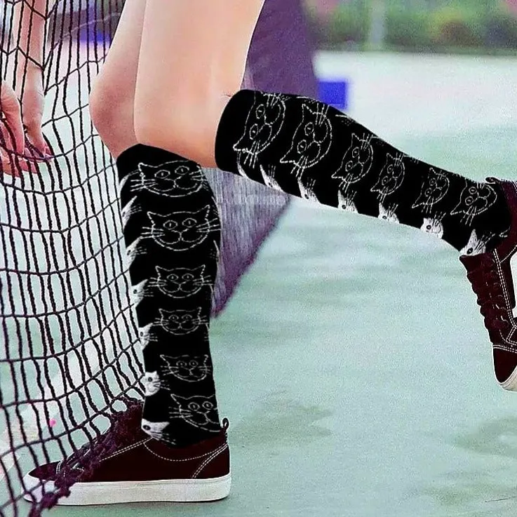 Cat Face Patterned Knee High (Compression Socks)