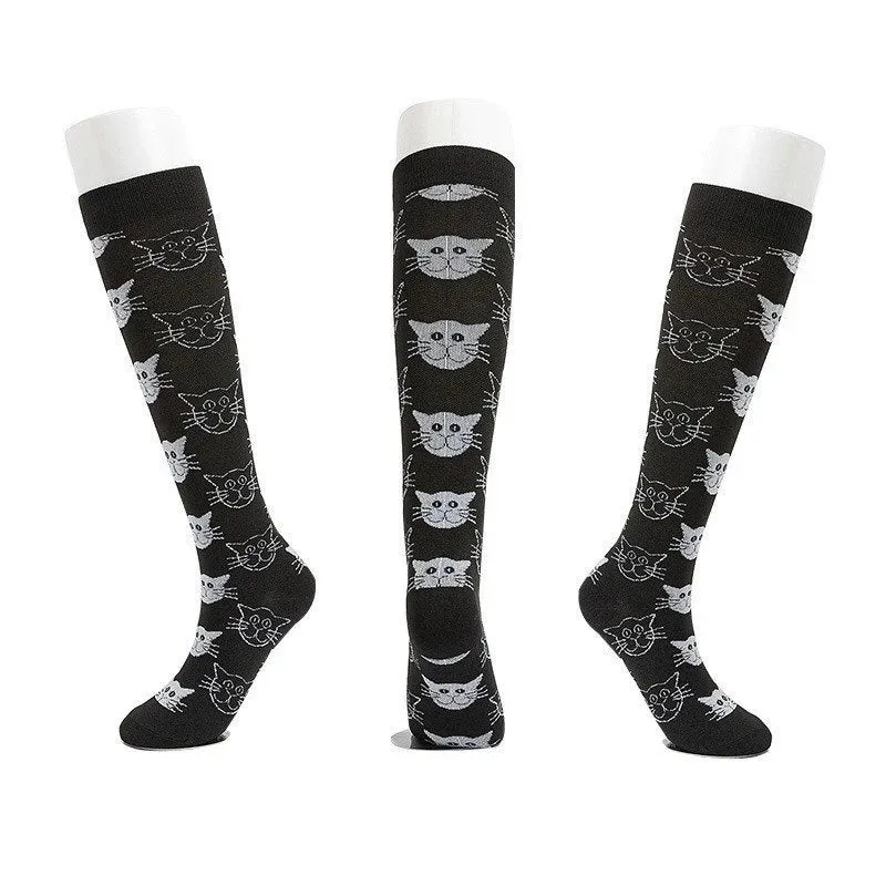 Cat Face Patterned Knee High (Compression Socks)