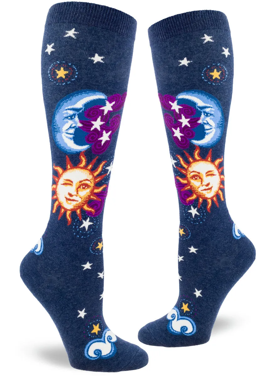 Celestial Sun & Moon Knee Socks