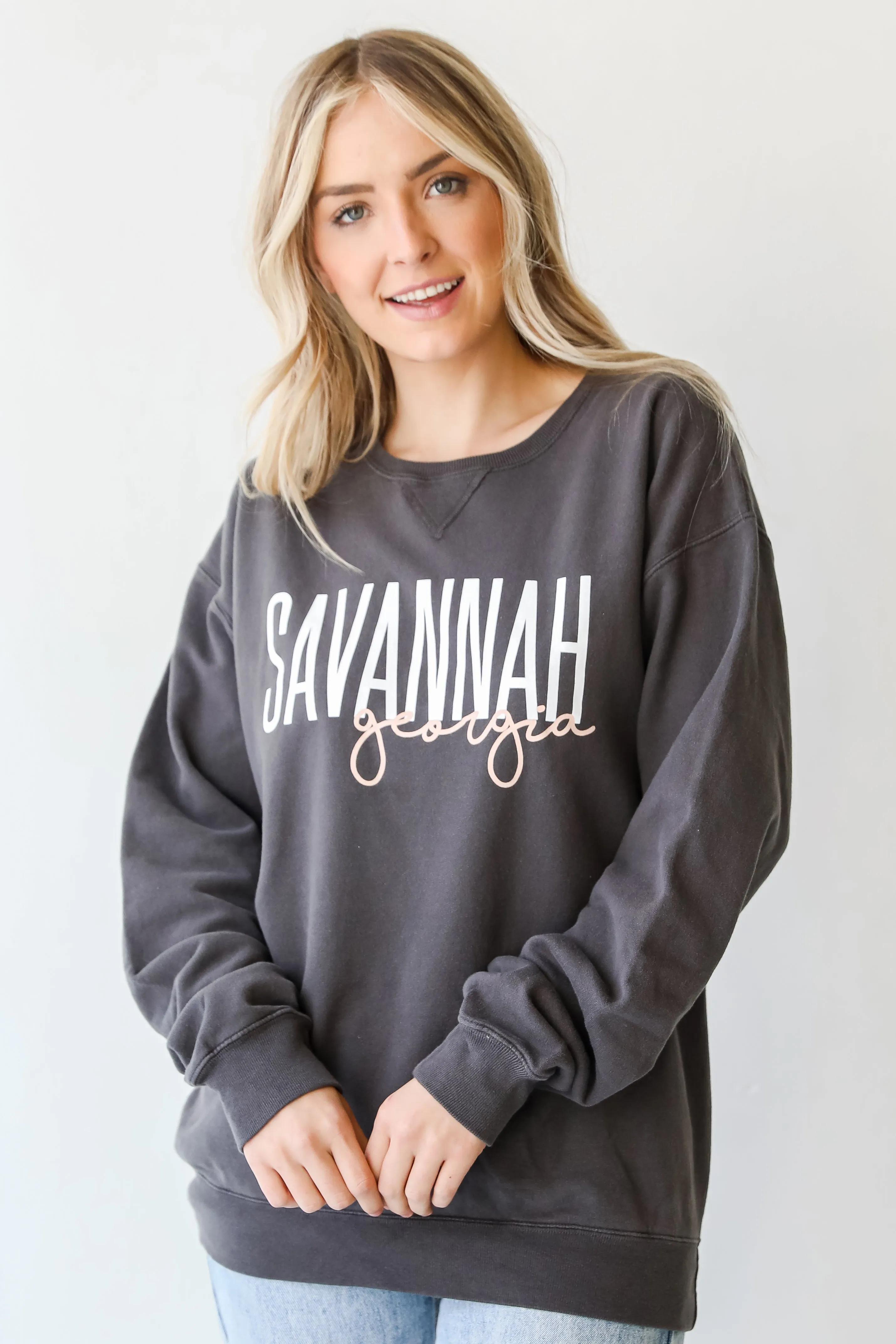 Charcoal Savannah Georgia Script Sweatshirt