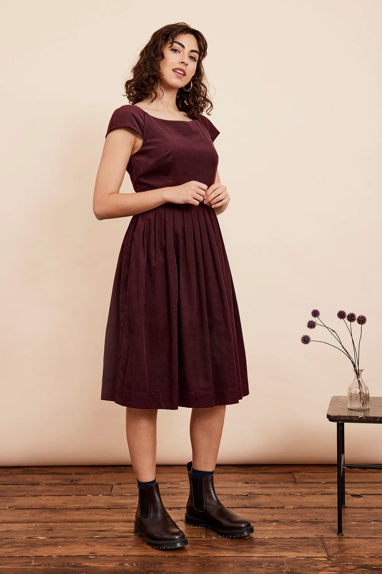 Claudia Needlecord Bordeaux Dress