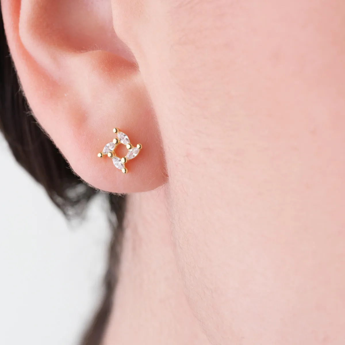 Crystal Square Gold Mini Stud Earrings