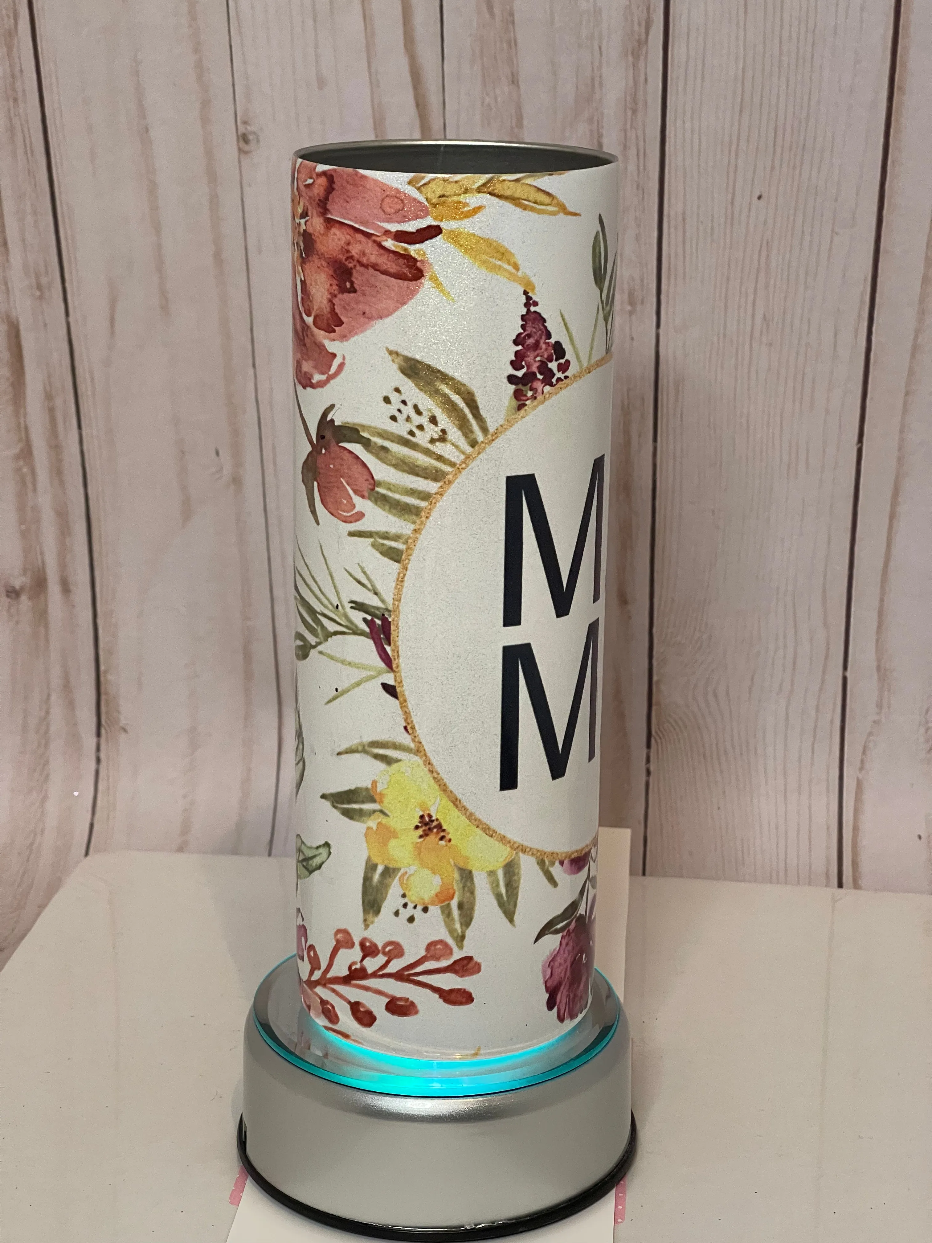 Dark red floral mama 20 oz holographic glitter tumbler