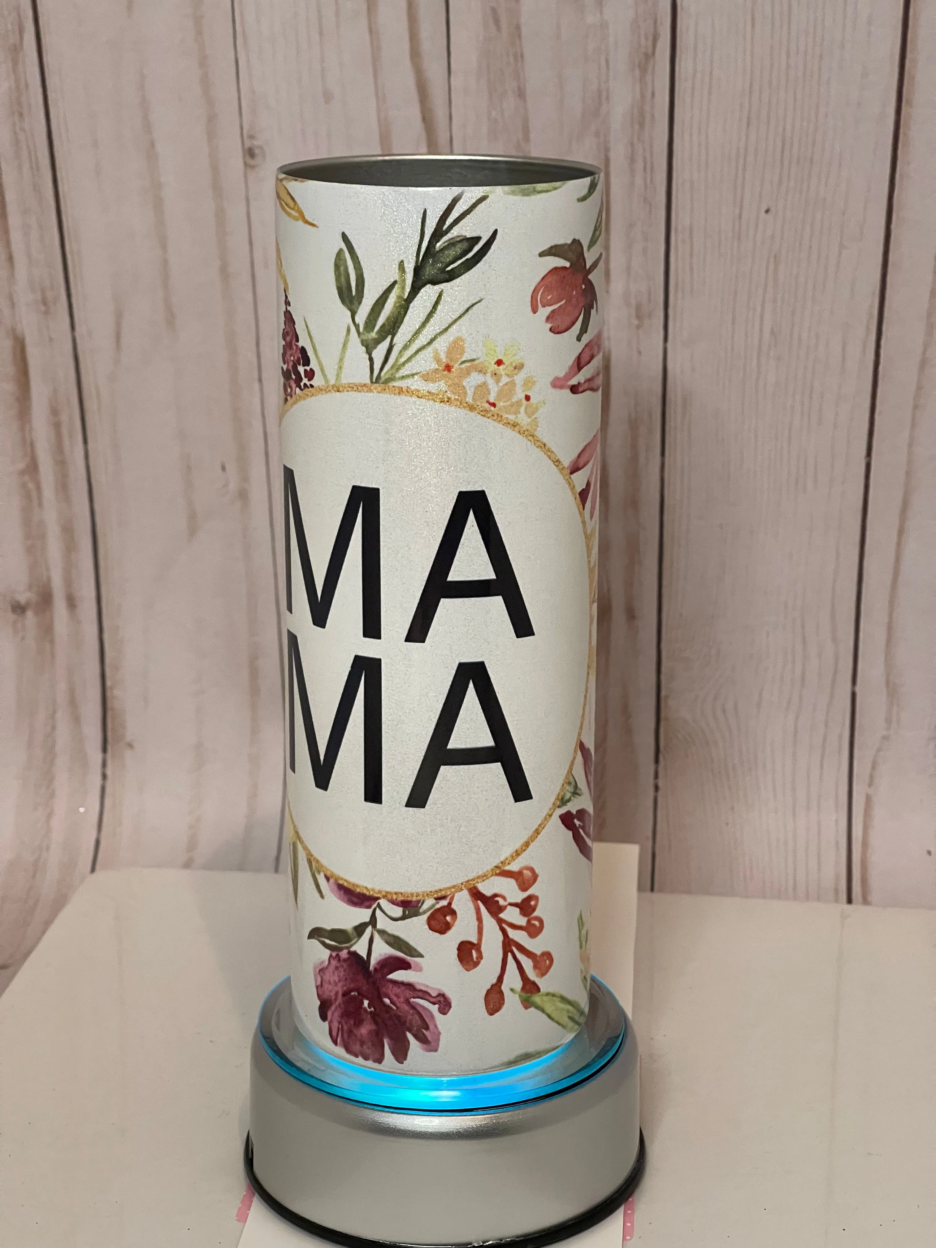 Dark red floral mama 20 oz holographic glitter tumbler