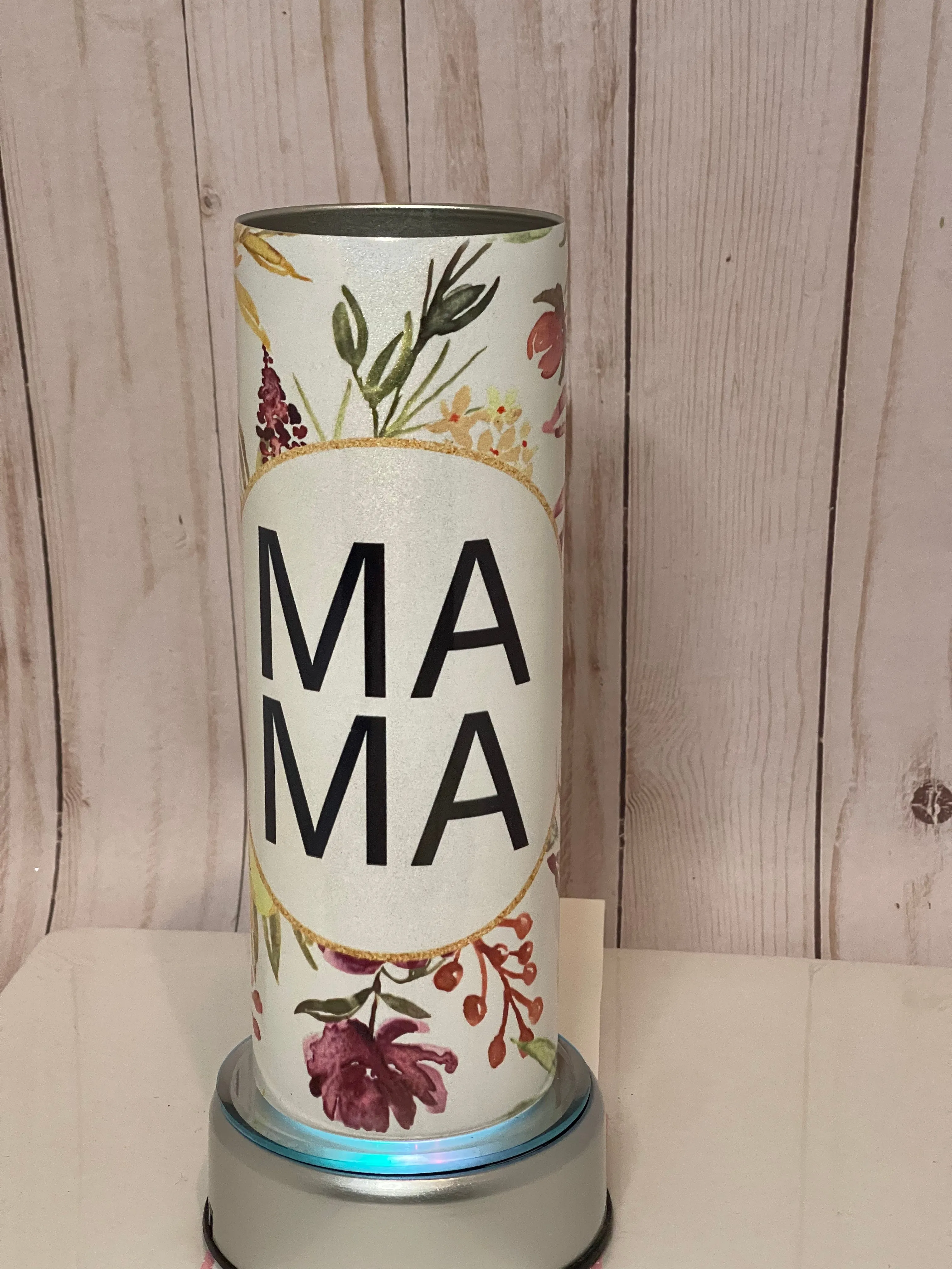 Dark red floral mama 20 oz holographic glitter tumbler