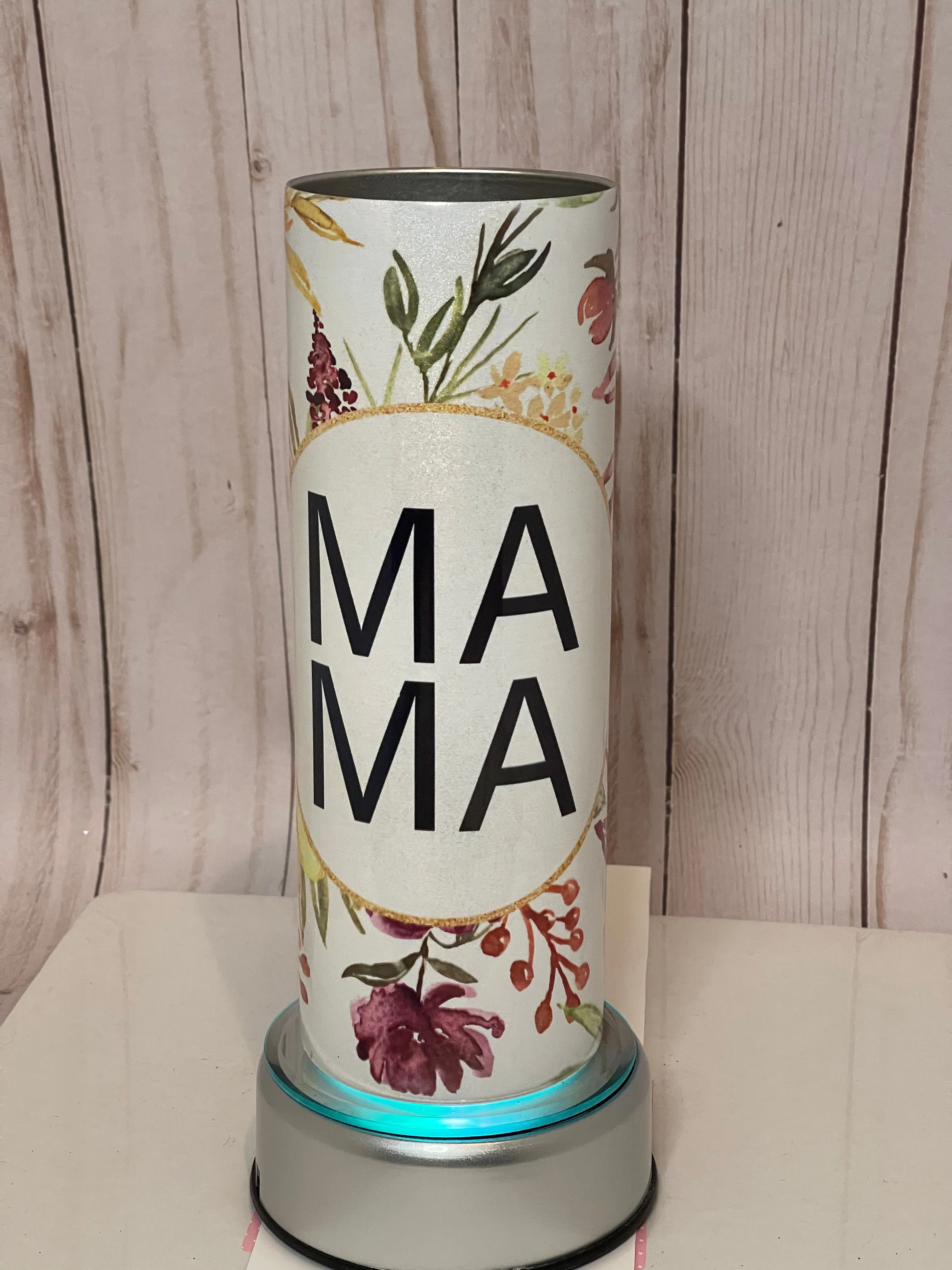 Dark red floral mama 20 oz holographic glitter tumbler