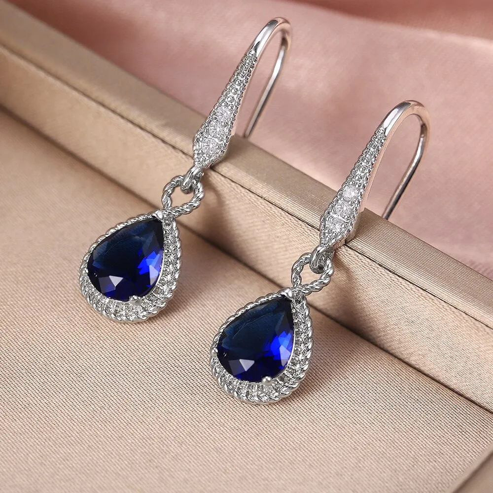 Elegant Blue Crystal Teardrop Earrings