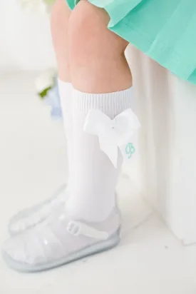 Girls White Knee High Condor Socks With Bow