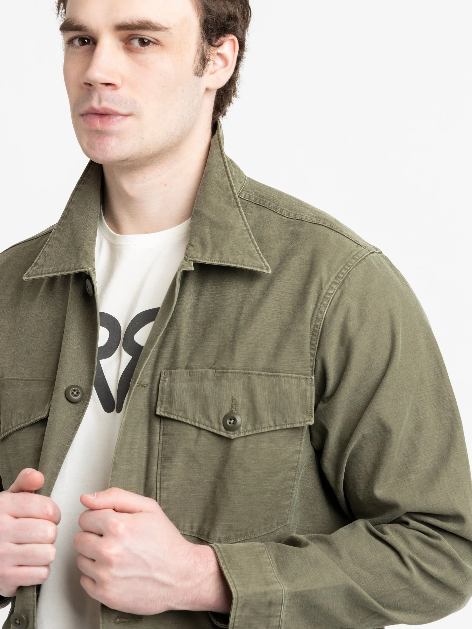 Green Reverse-Sateen Overshirt