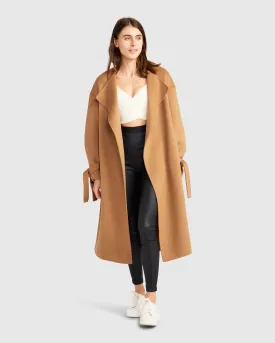 Head Over Heels Collarless Robe Coat - Camel