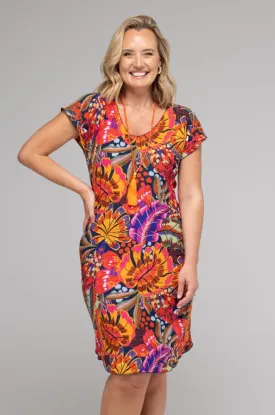 Java Print Short Sleeve Jersey Shift Dress