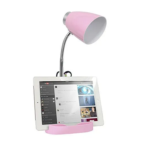 LIMELIGHTS LD1002-PNK GOOSENECK ORGANIZER DESK LAMP WITH IPAD STAND OR BOOK HOLDER, PINK