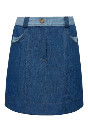 MARGOT - Cotton Blue Patchwork Skirt