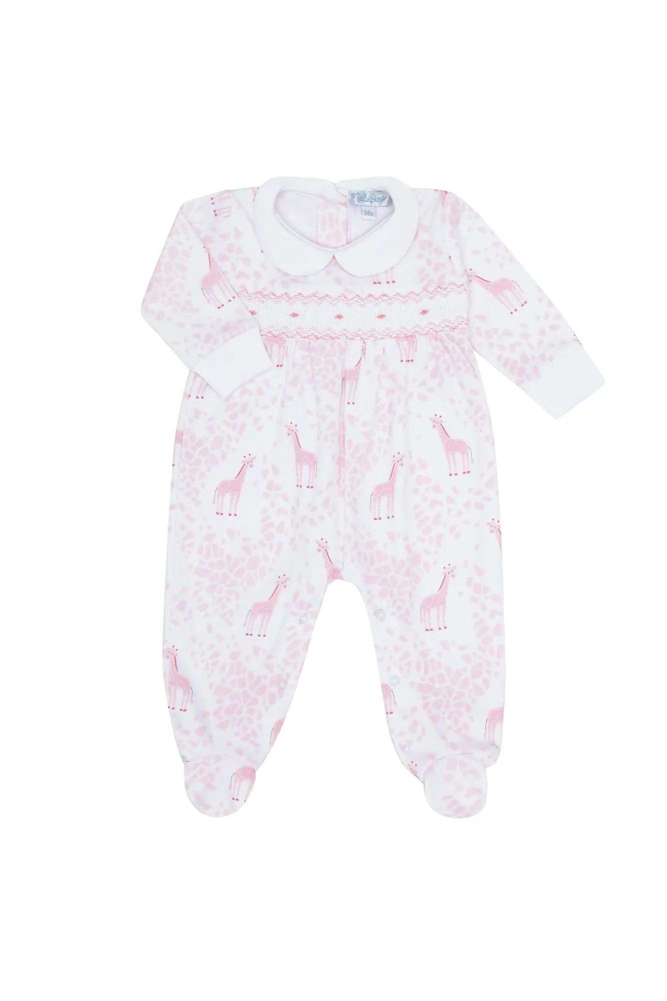 Pink Giraffe Print Smocked Footie