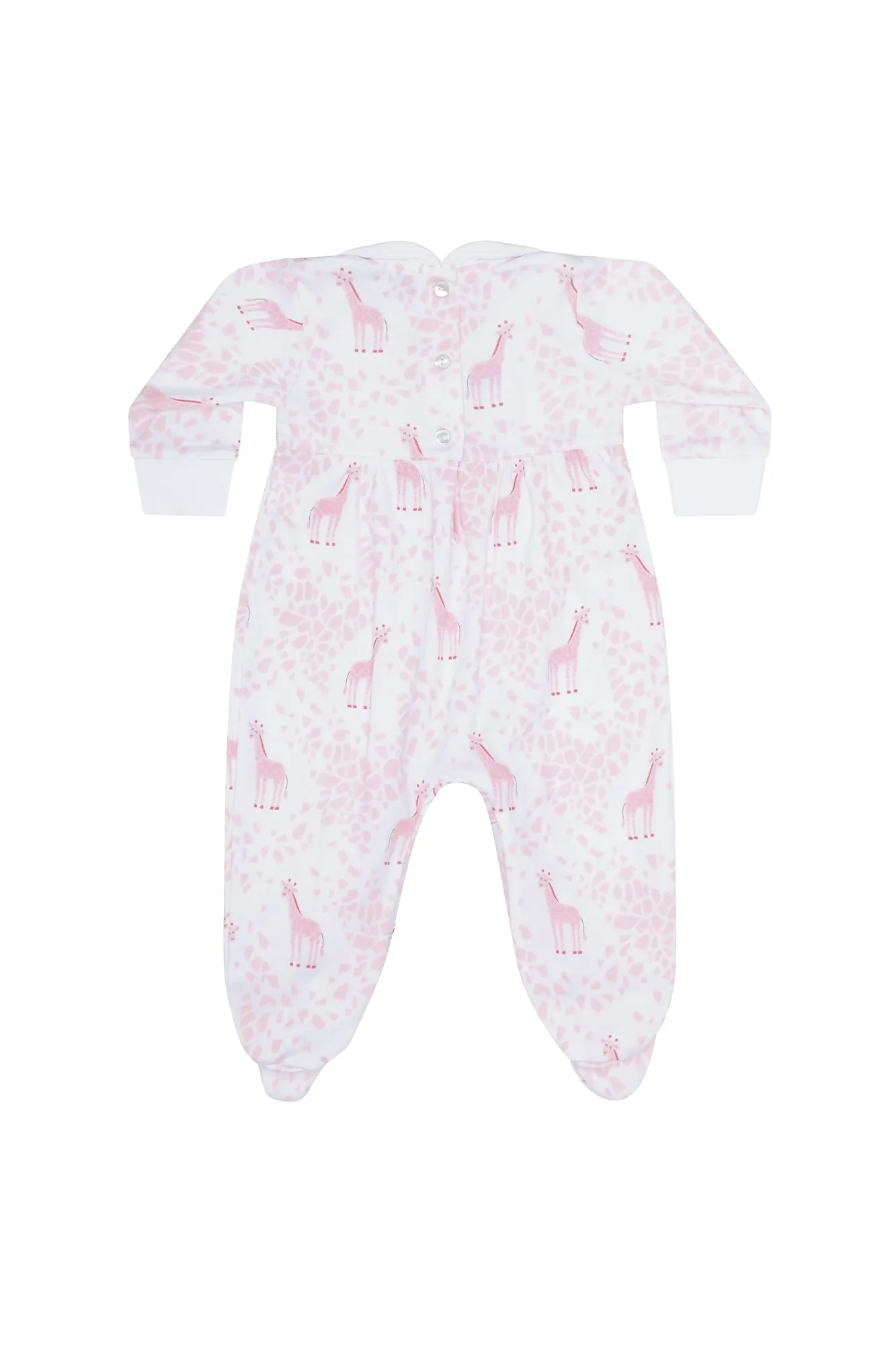 Pink Giraffe Print Smocked Footie