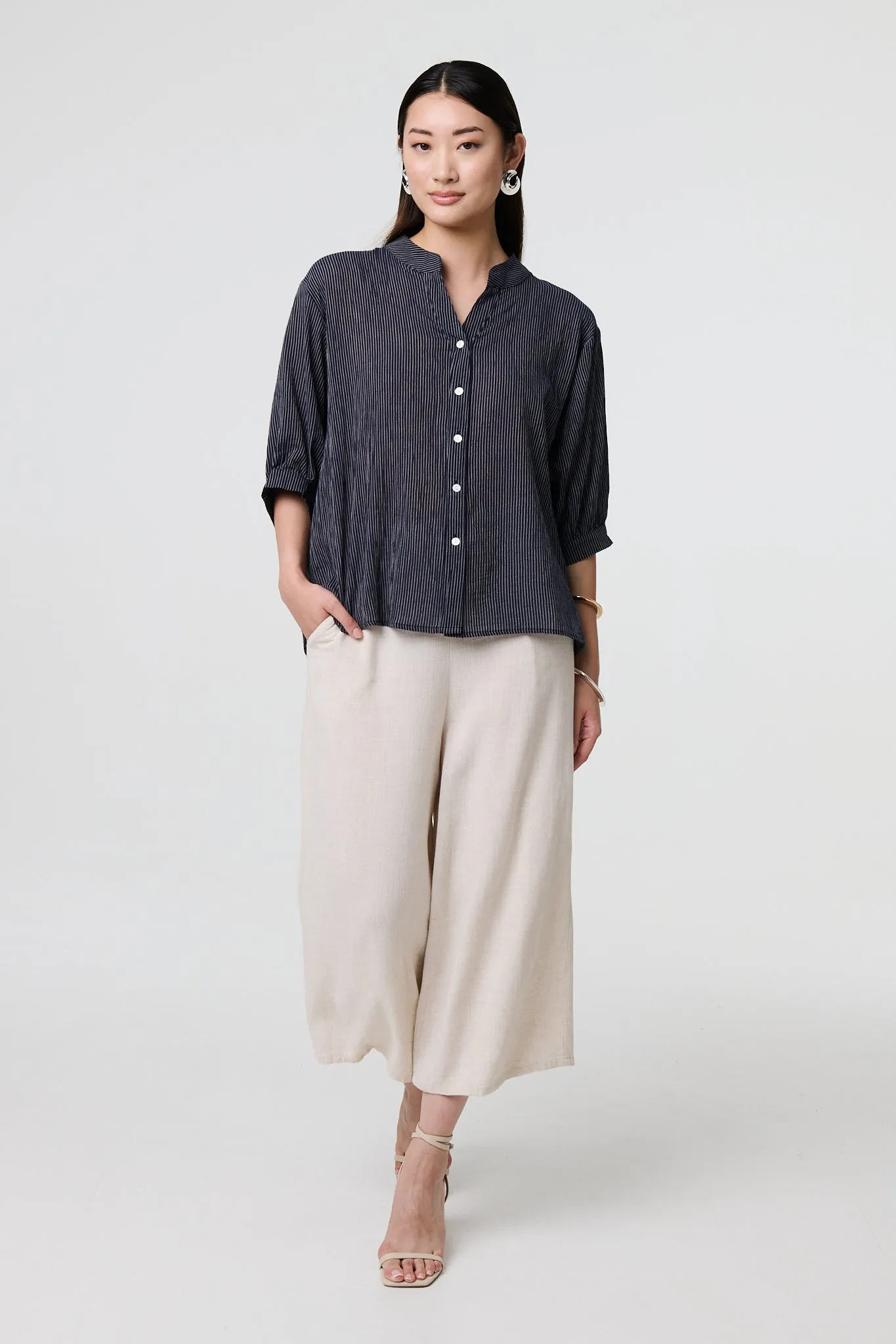 Pinstripe Relaxed Button Back Blouse