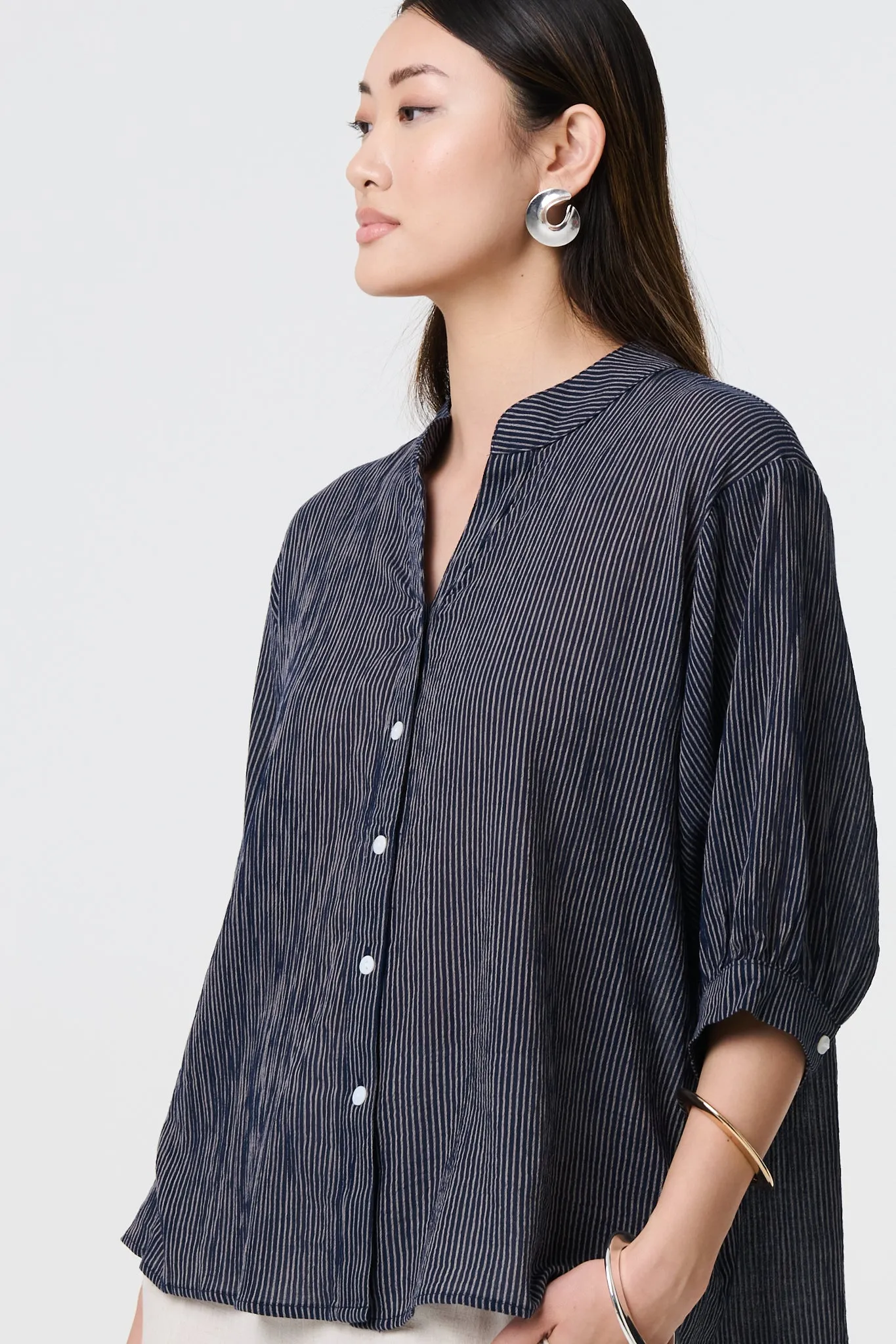 Pinstripe Relaxed Button Back Blouse