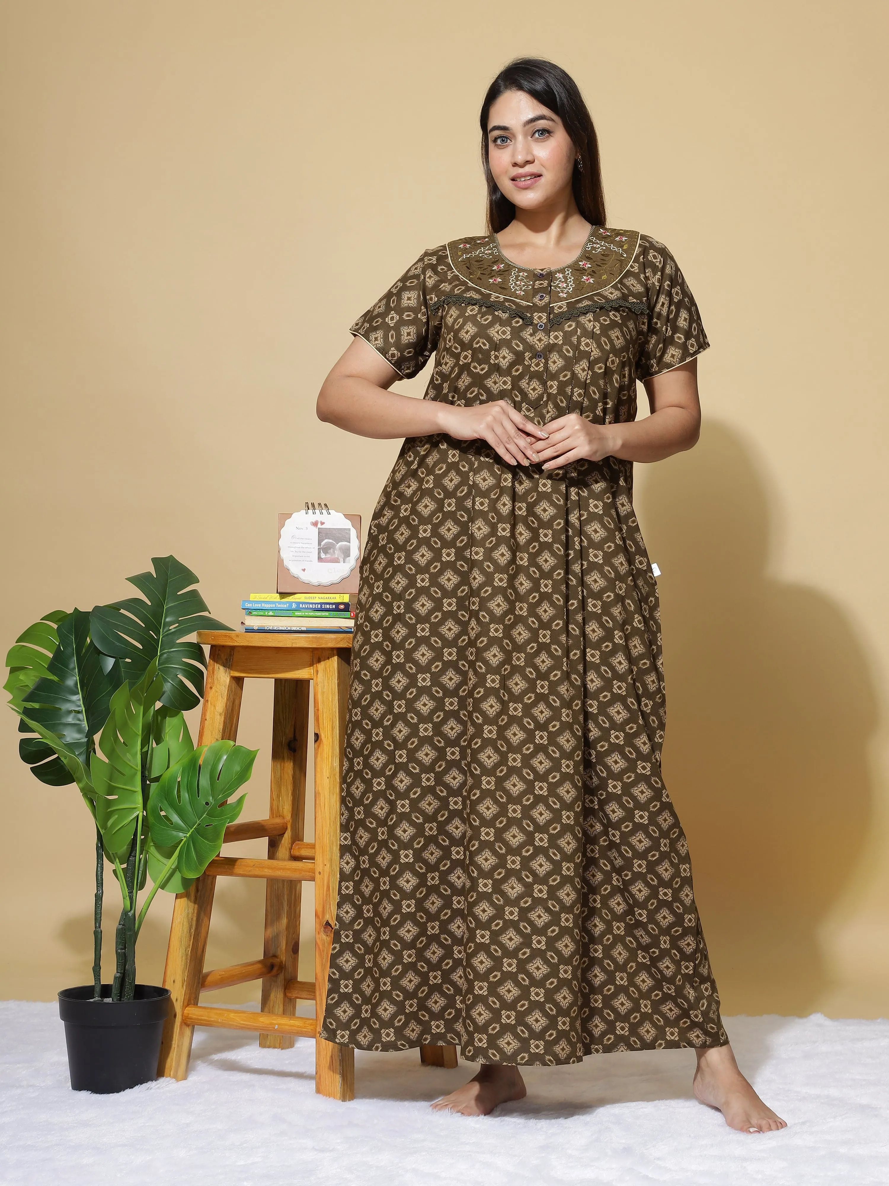 Poly Viscose Designer Coffee Nighty