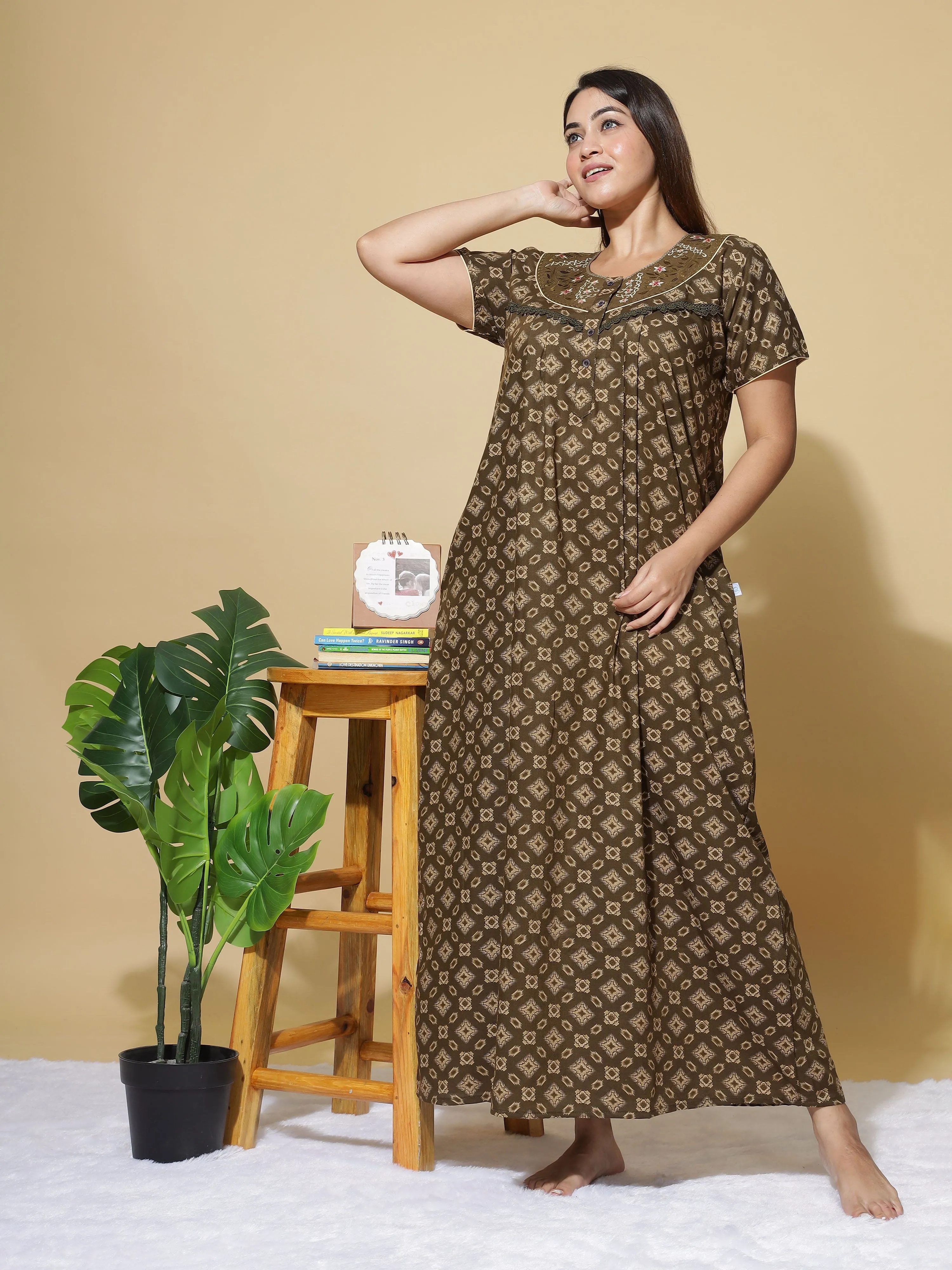 Poly Viscose Designer Coffee Nighty