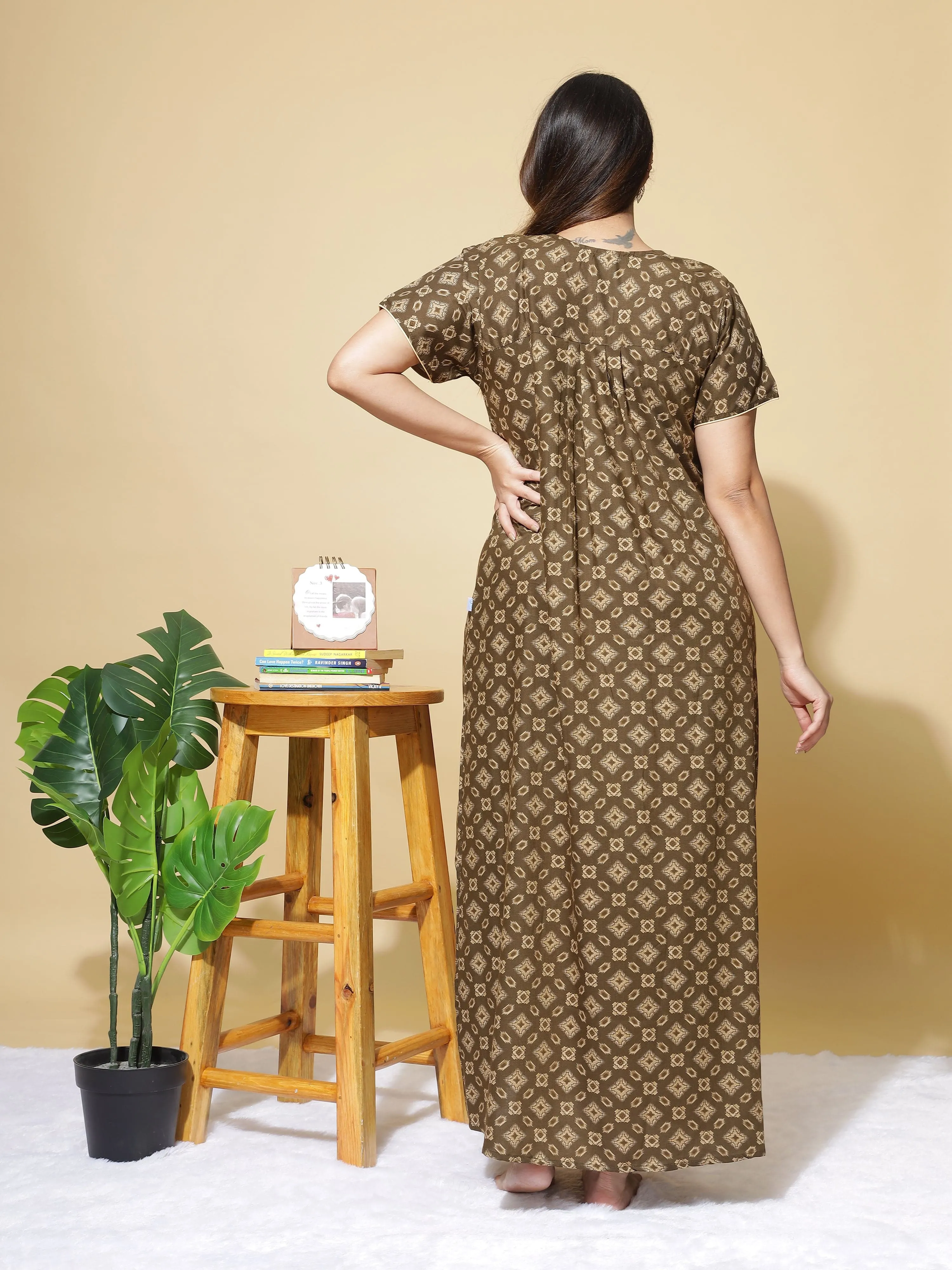 Poly Viscose Designer Coffee Nighty