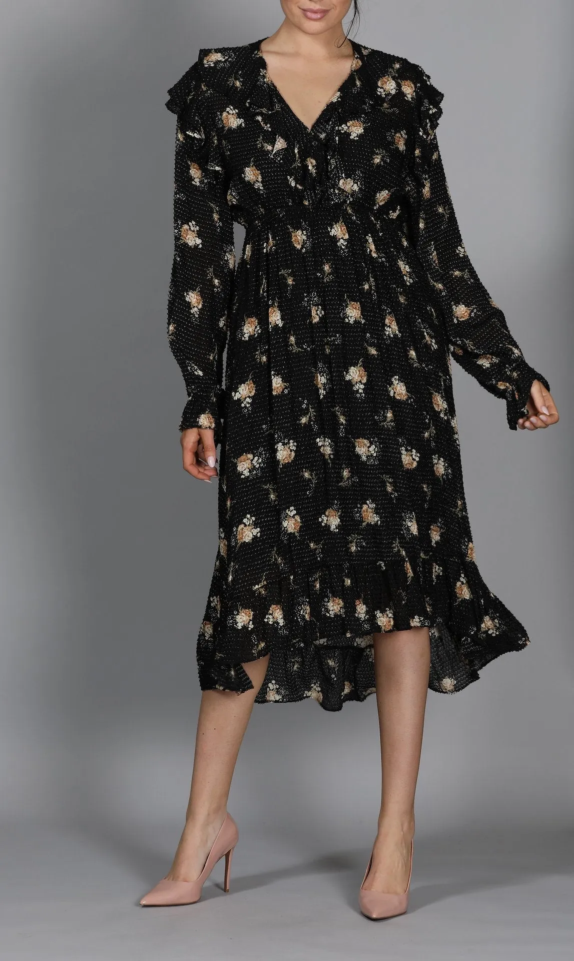 Printed Jacquard Dress With Ruffles