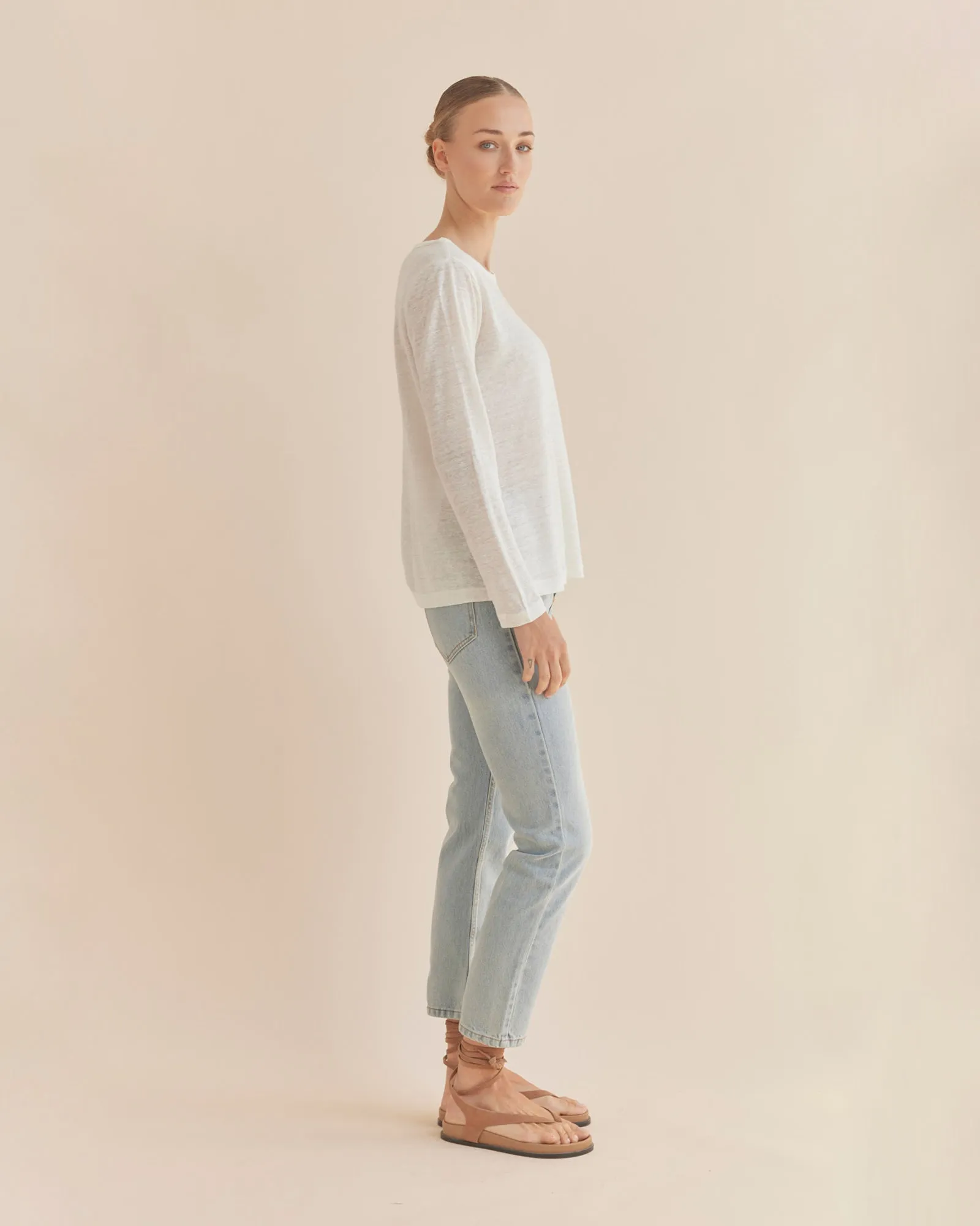 Priya Long Sleeve Linen Jersey Top - Ivory