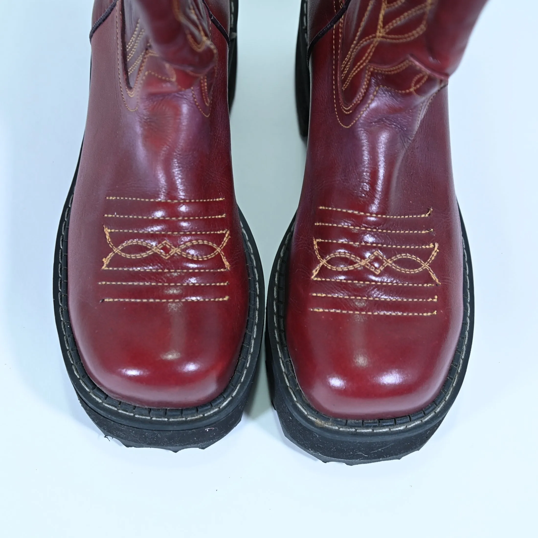 SOLD Vintage John Fleuvog Cowboy Boots, 90s Y2K Red Leather Platform Boots